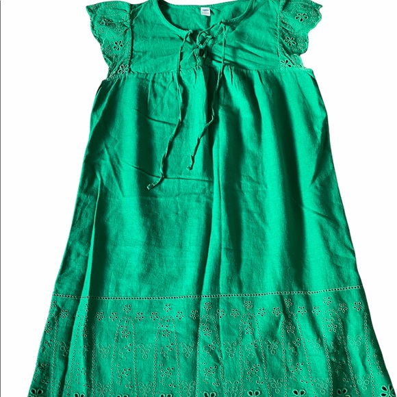 Old Navy Medium Green Linen Eyelet Dress - Picture 2 of 11